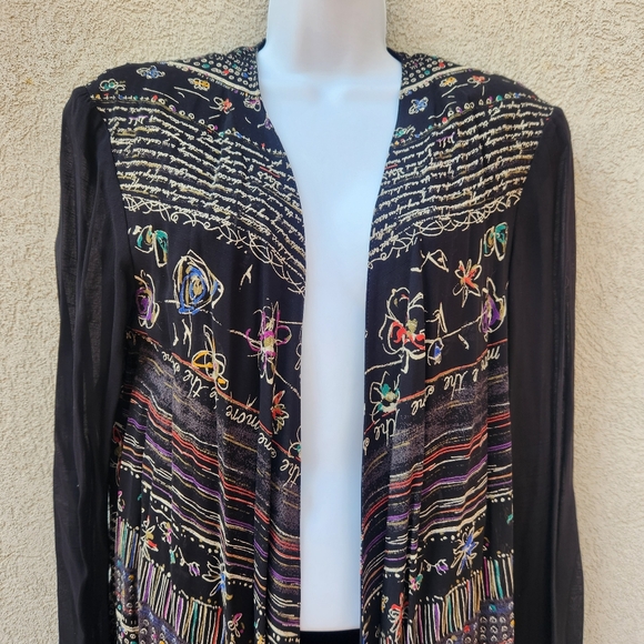 DOROTHY SCHOELEN Platinum Women's Cardigan Medium Black Vintage Script Ballet - Picture 2 of 14